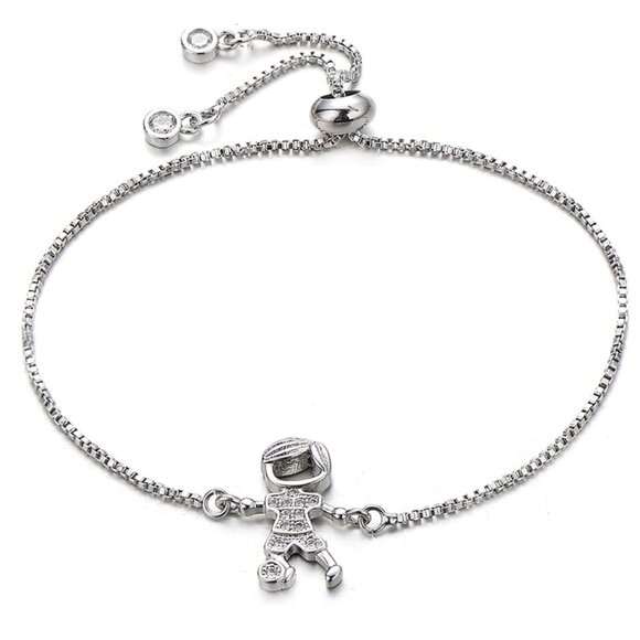 Bracelet for Soccer Mom Silver Thin Adjustable Cubic Zirconia - Picture 1 of 4